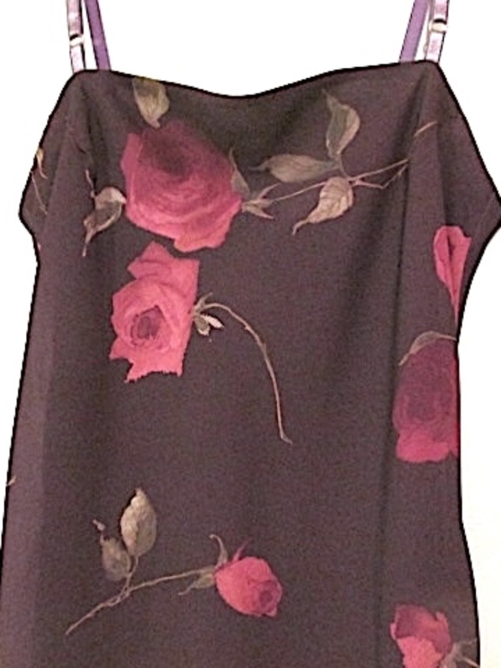 Ruby Sheer Sleeveless Purple Pink Roses Maxi Dress, Size M